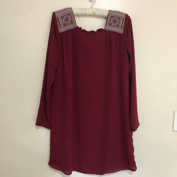 Altar'd State Dresses & Skirts - 🔴Beautiful Burgundy Square Neck Long sleeve Mini Dress embroider shoulder sizeS
